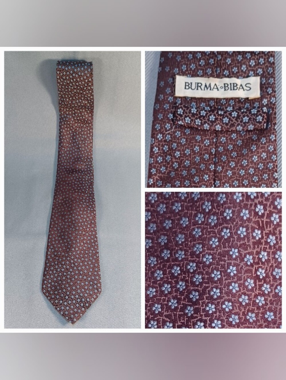 Burma Bibas Brown And Blue Floral Extra Long High Quality Silk Men's Tie